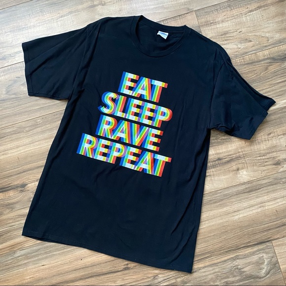 [ Sold ] Eat Sleep Rave Repeat 3D Look Black T-Shirt, Large - Picture 2 of 5